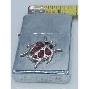 Rare  Ruby Red  Swarovski Crystal Ladybug Polished Chrome Zippo Lighter Tested